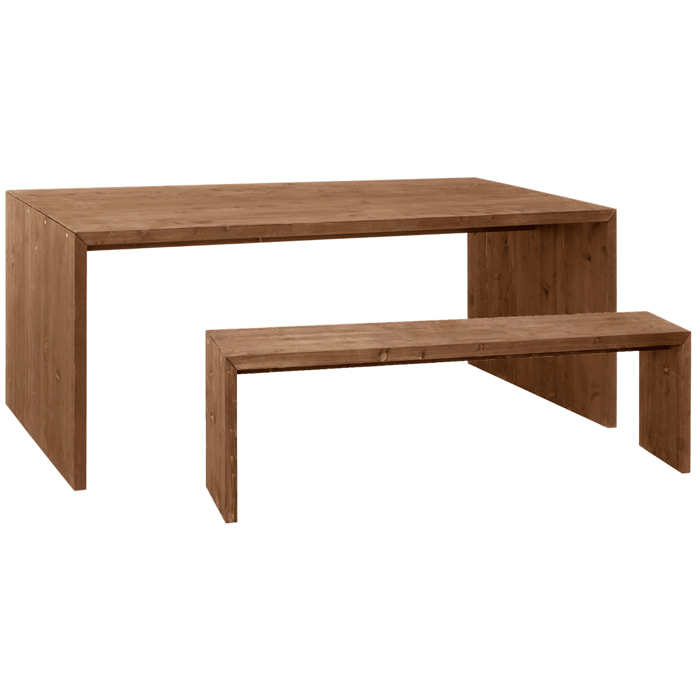 Pack table à manger et banc en bois massif ton noyer de différentes tailles