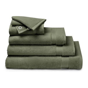 Serviette invites pur coton 550 g/m² uni vert Elea kaki