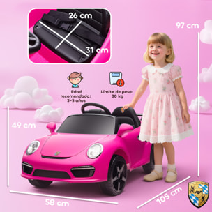 Coche Eléctrico para Niños con Licencia RUF CTR 3 Clubsport, Coche de Batería 12V, con Mando a Distancia 2,4 G, Motor Doble, Música Inalámbrica, Bocina, Ruedas Auxiliares y Faros LED, Rosa