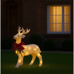 Decoración navideña - reno de pie con luces led y tela blanca 30x12x30cm