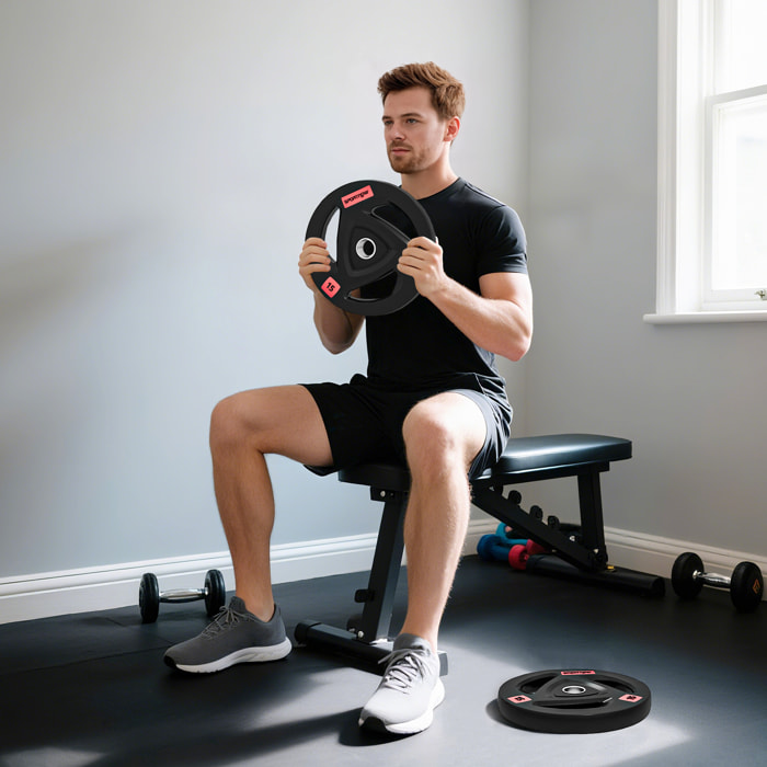 Discos Pesas Olímpicos 15 kg, Agujero Ø50 mm, de Hierro Fundido, Recubierta de Goma, 2 Placas de Pesas con Triple Agarre, para Mancuernas y Barras, Entrenamiento en Casa, Gimnasio, Negro