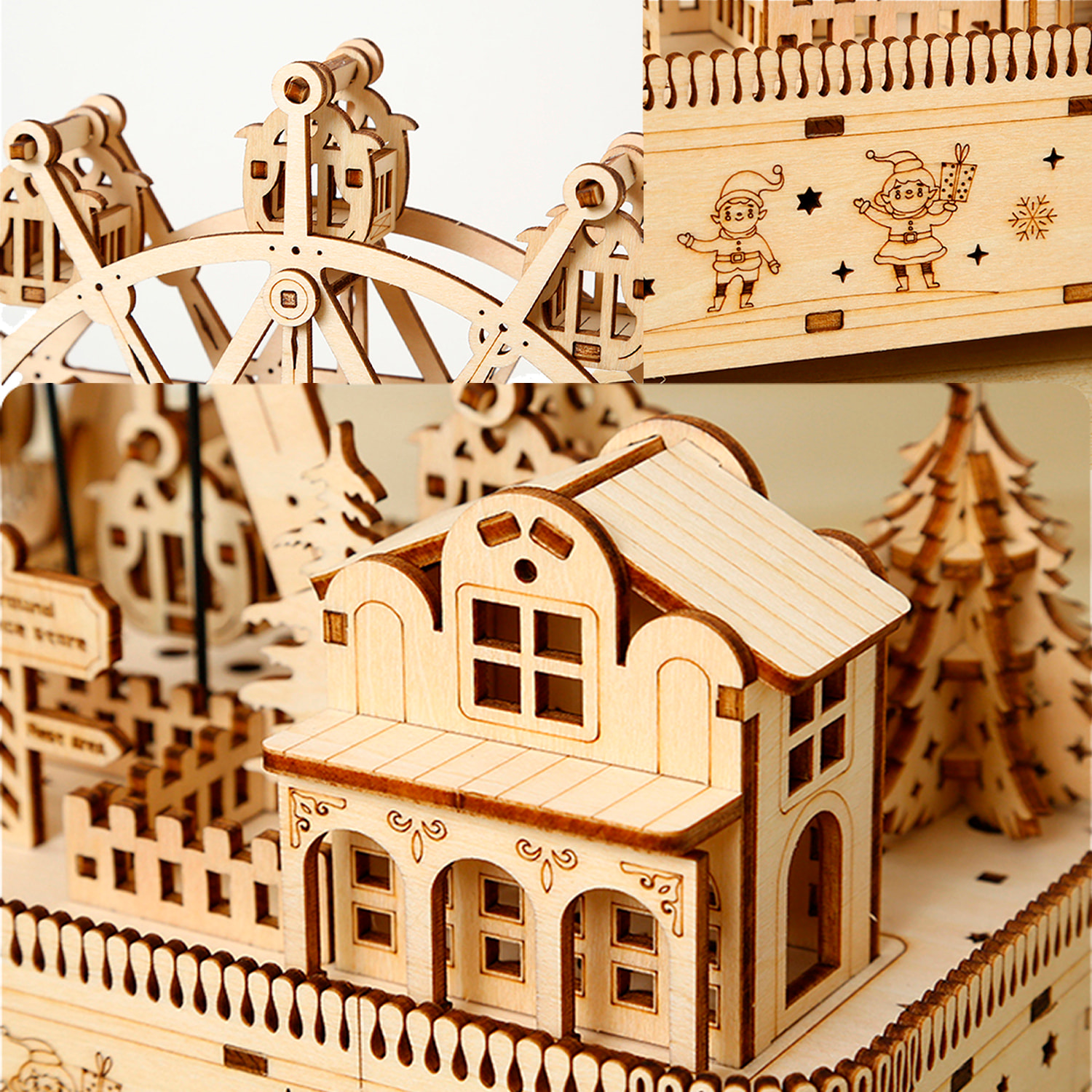 Modello in Legno 3D, design di Ruota Panoramica con musica e movimento meccanico. 183 pezzi.