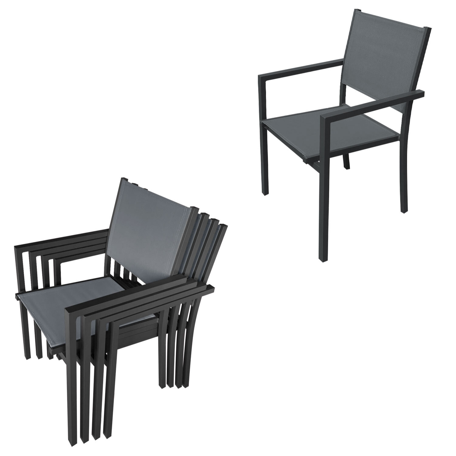 Salon de jardin VENEZIA extensible 90/180 en textilène gris 8 places - aluminium anthracite