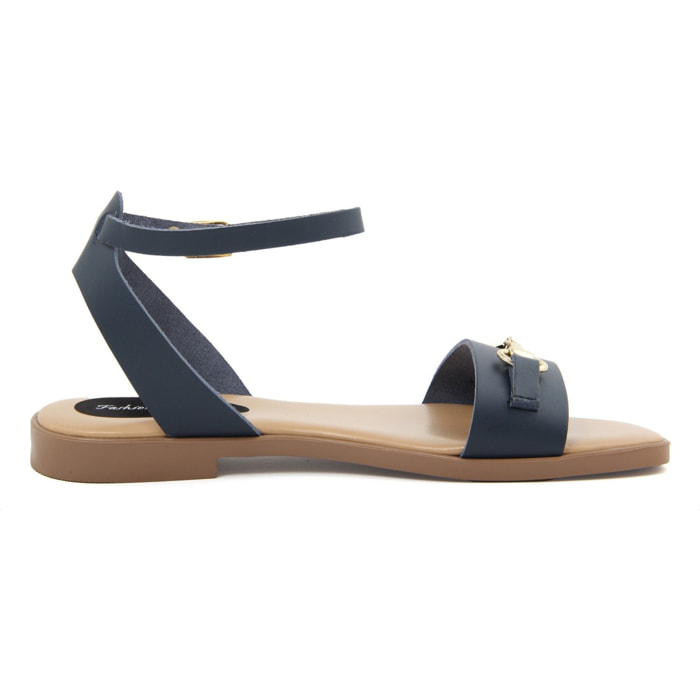 Sandalino Donna in vera pelle Made in Italy colore Blu,Altezza tacco 1,6 cm