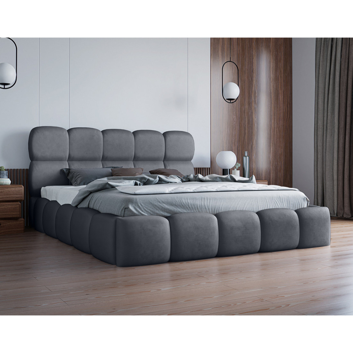 Mariposa - lit coffre - 180x200 cm - sommier inclus - en velours - Gris Anthracite