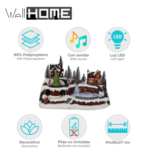 Escena de navidad decorativa con luces led y música 41x26x27cm