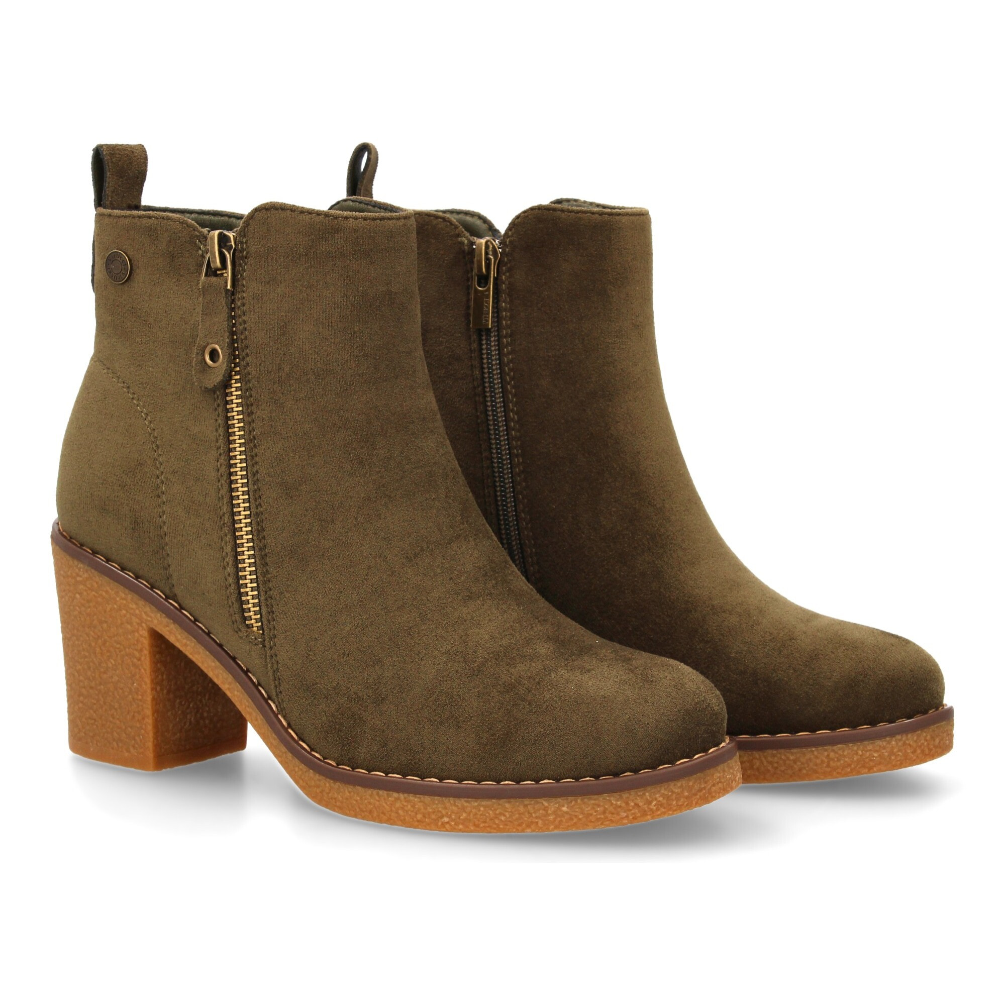 Botín tacón ancho con cremallera