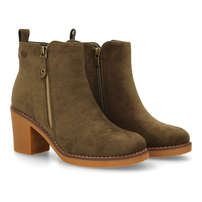 Botín tacón ancho con cremallera