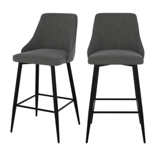 Lot de 2 chaises pour îlot central 66,5 cm en tissu gris foncé - Pipo