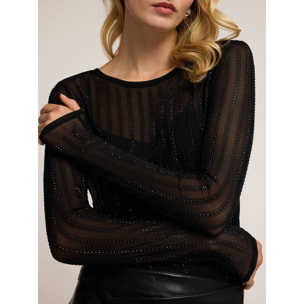 Motivi - T-shirt in tulle con strass - Nero