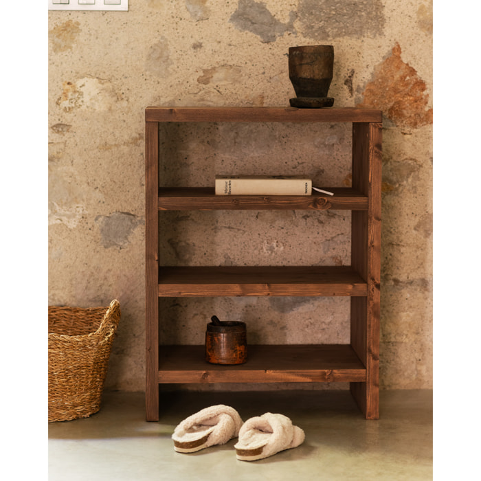Étagère à chaussures en bois massif ton chêne foncé 80x60cm Hauteur: 80 Longueur: 60 Largeur: 35