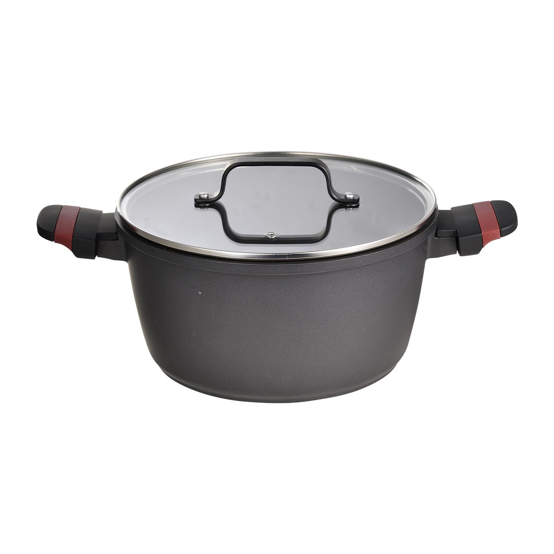 Cacerola con tapa en aluminio fundido de color negro, apta para inducción y antiadherente
