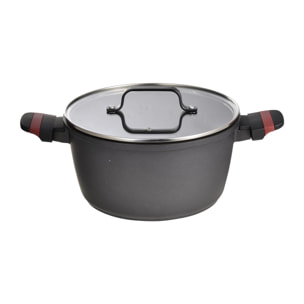 Cacerola con tapa en aluminio fundido de color negro, apta para inducción y antiadherente