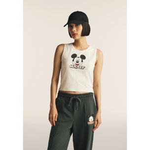 Canotta cropped slim fit con stampa Mickey Mouse