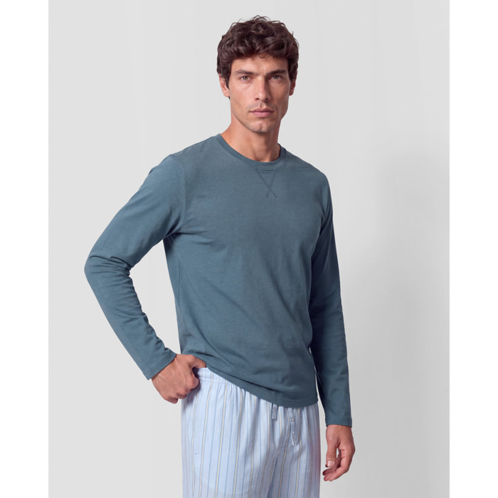 Pijama largo algodón raya romanus azul marino