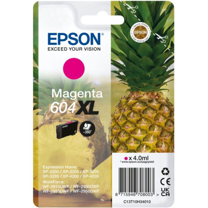 Cartouche d'encre EPSON Originale 604 XL Haute Capacité Magenta - C13T09R34010