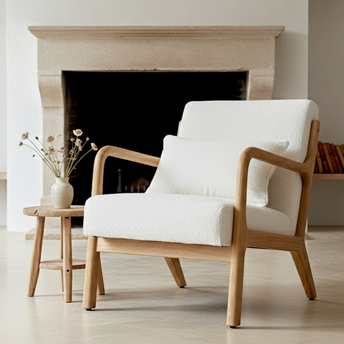 Fauteuil en bois et tissu bouclette - LANNA