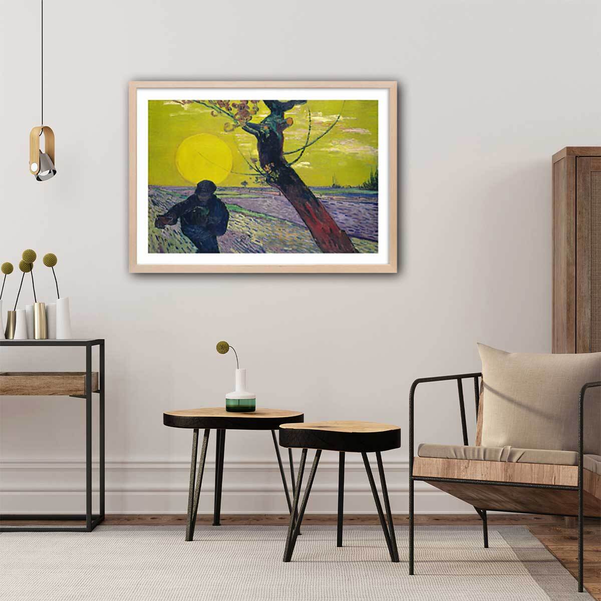 Poster Le semeur au soleil couchant - Vincent Van Gogh Affiche + cadre en bois - Chêne