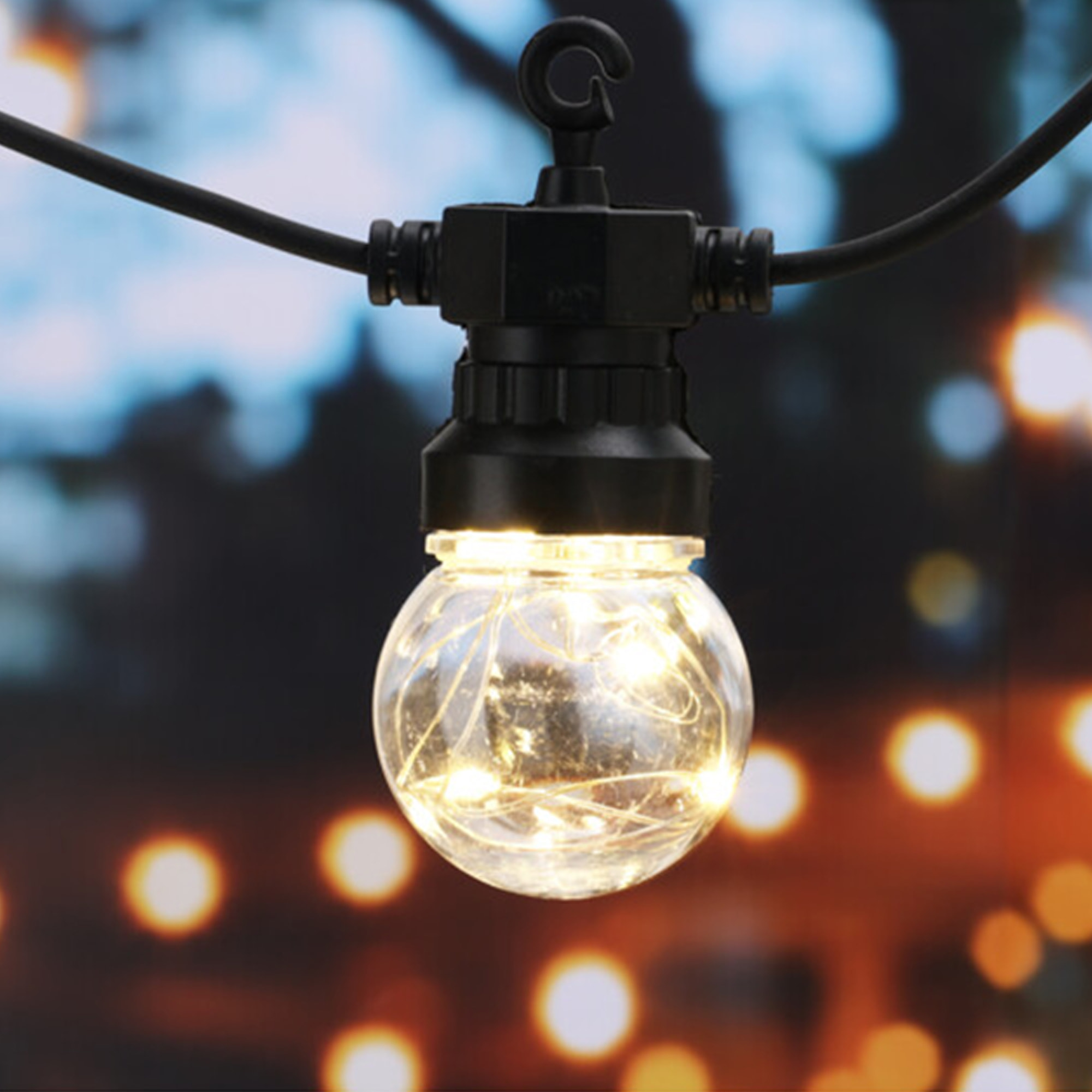 Guirnalda de luces led blancas cálidas con temporizador - 10 bombillas de cobre, transformador ip44 y función de temporizador