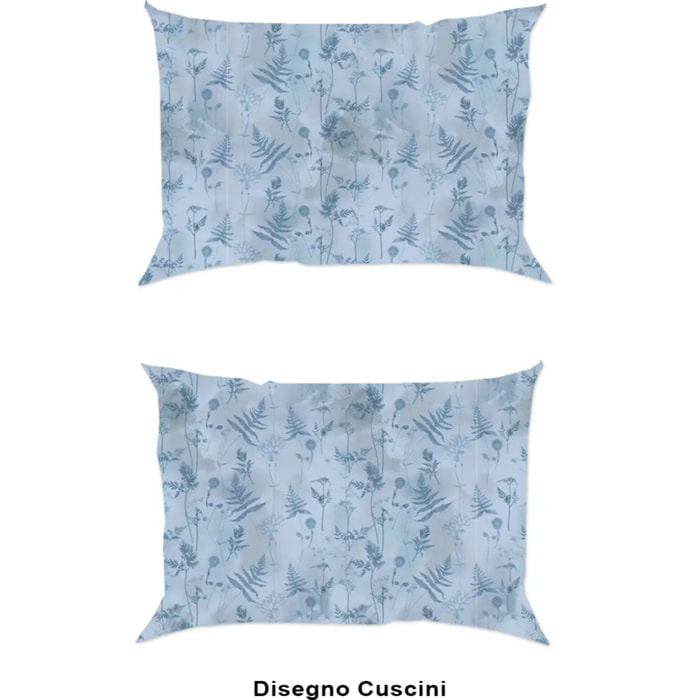 Coppia Federe per cuscini letto SOFFIONE AZZURRO 100% Cotone e Made in Italy floreale natura