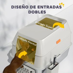 PawHut Arenero para Gatos Cubierto de Acero Inoxidable Caja de Arena para Gatos Arenero Cerrado para Gatos con Paso de Salida y Pala de Acero Inoxidable Gris Claro