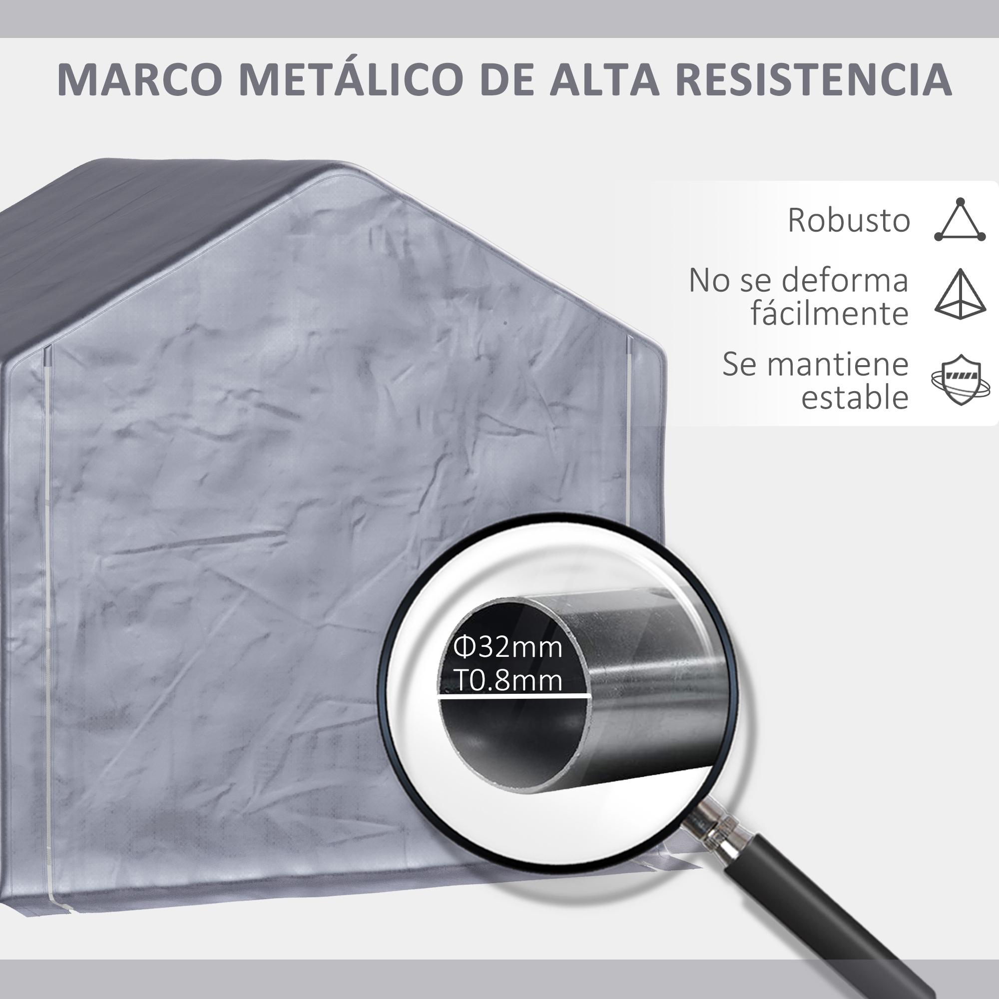 Carpa para Herramientas Bicicletas y Motos 2x2x2 m Garaje Portátil con 1 Puerta con Cremallera 1 Cubierta de PE Impermeable Anti-UV y Marco de Acero Cochera Portátil para Jardín Gris