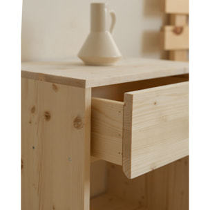 Pack de 2 mesitas de noche de madera maciza con un cajón en tono natural de varias medidas