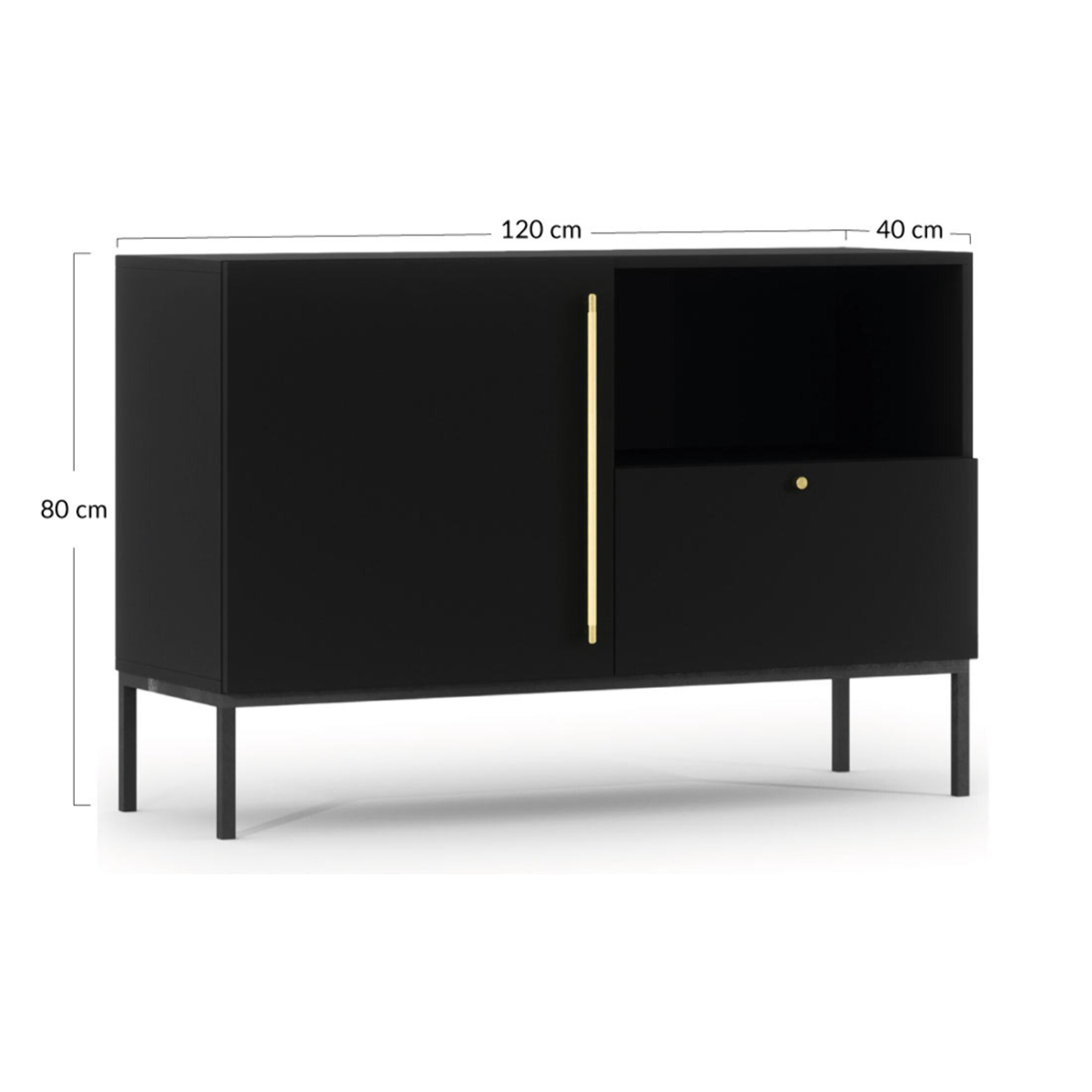 Felicia - buffet bas - noir - 1 porte, 1 tiroir et 1 niche - 120 cm - Noir