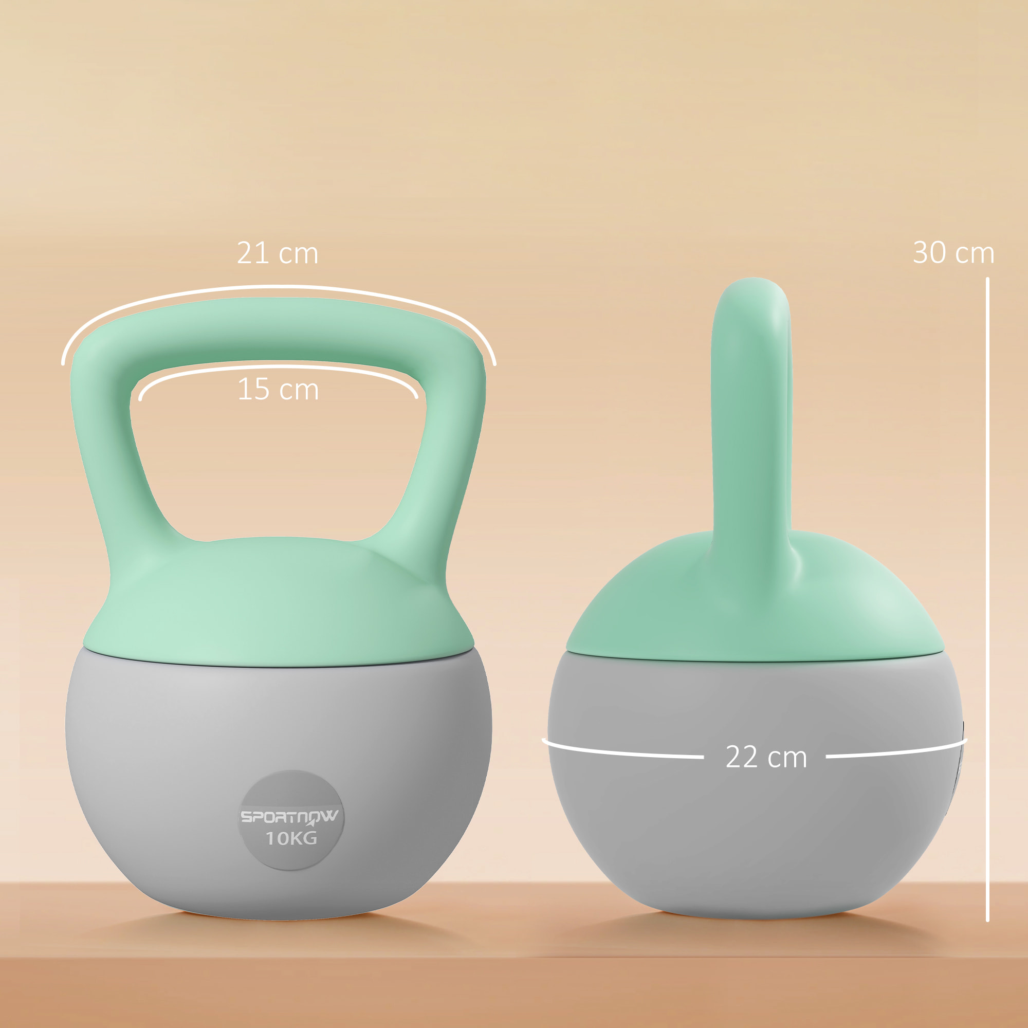 Pesa Rusa 10 kg, Soft Kettlebell Relleno de Arena Metálica y Mango Antideslizante, para Entrenamiento Culturismo en Casa, Gimnasio, Verde Menta y Gris