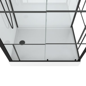 Cabine de douche 110x80cm / Receveur Haut - Verre transparent sérigraphié et Blanc - Profilés Noir