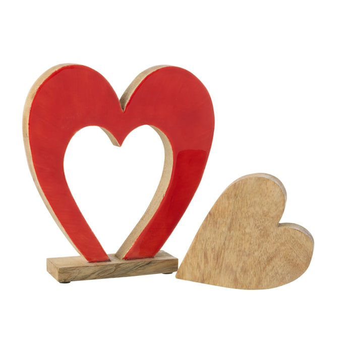 J-Line décoration Coeur Double Sur Pied - bois - rouge/naturel - large