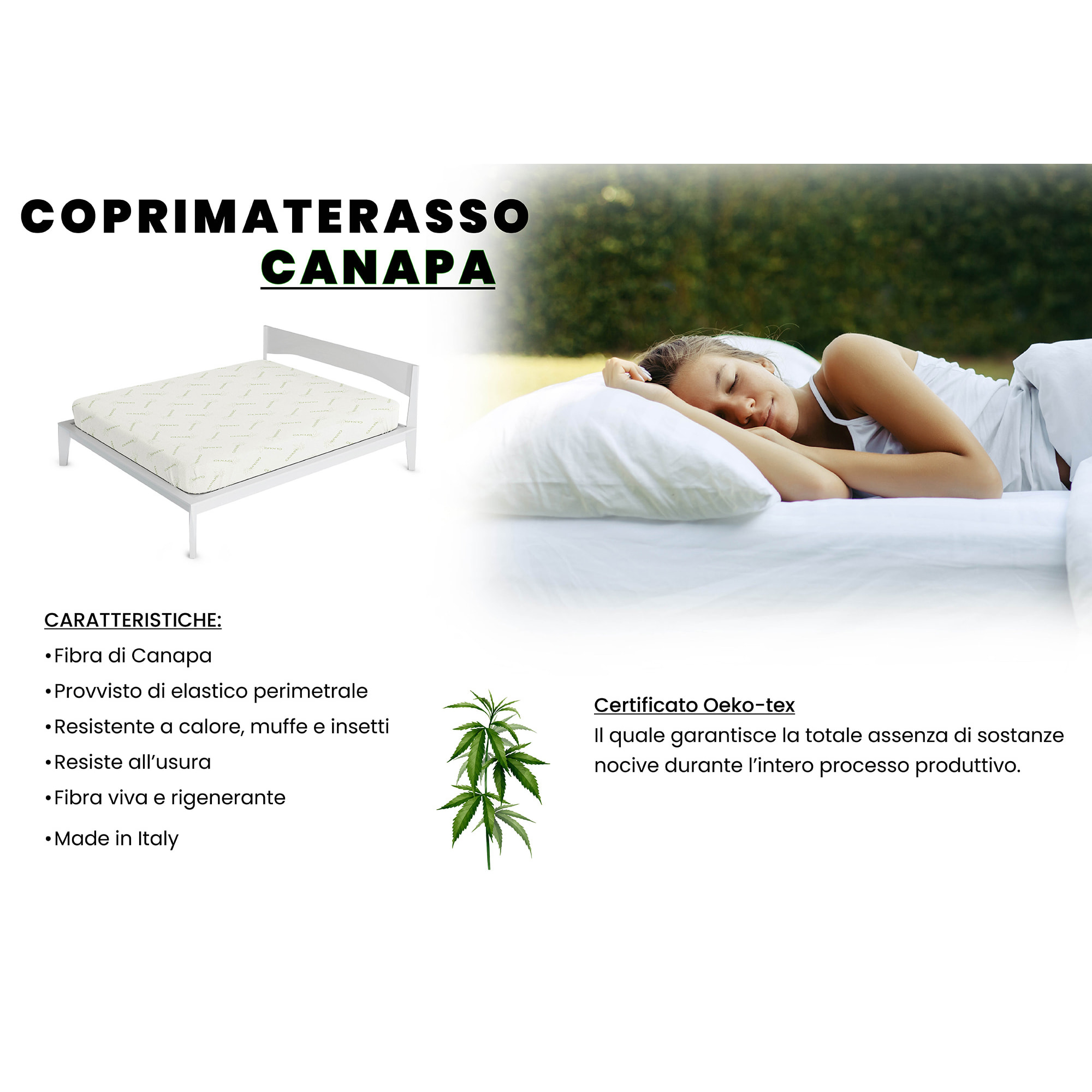 COPRIMATERASSO CANAPA MADE IN ITALY- SINGOLO