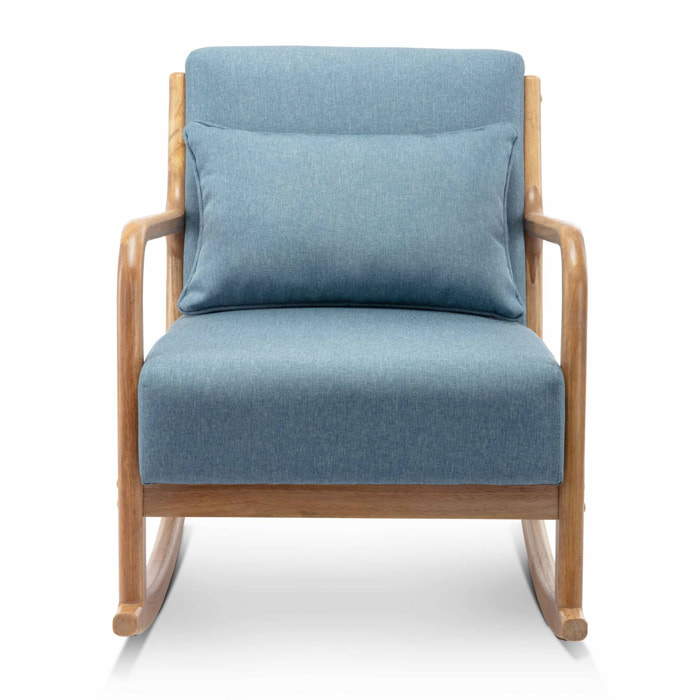 Fauteuil à bascule design en bois et tissu. 1 place. rocking chair scandinave. bleu