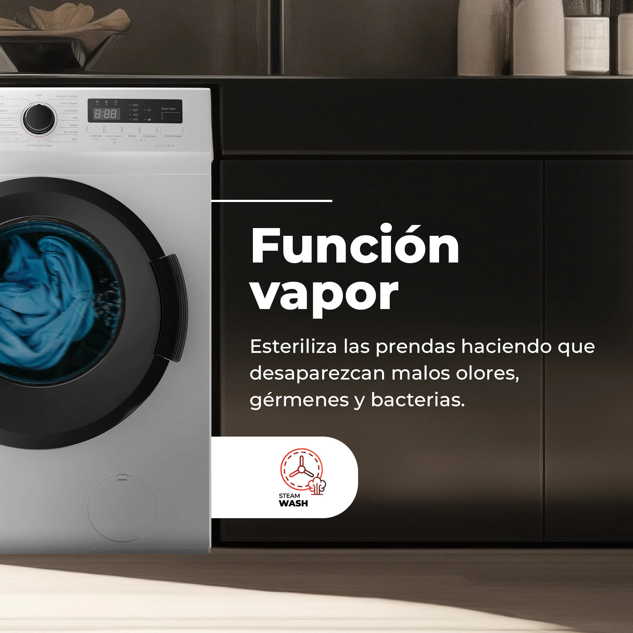 EVVO Lavadora 7 kg carga frontal Terra 7, 1200 rpm, Clase energética A, Motor Inverter, 15 programas, Lavado Rápido 15', Inicio diferido, Blanco