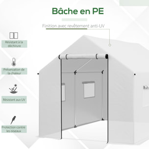 Serre de jardin tunnel 6 m² porte 4 fenêtres acier galvanisé PE blanc