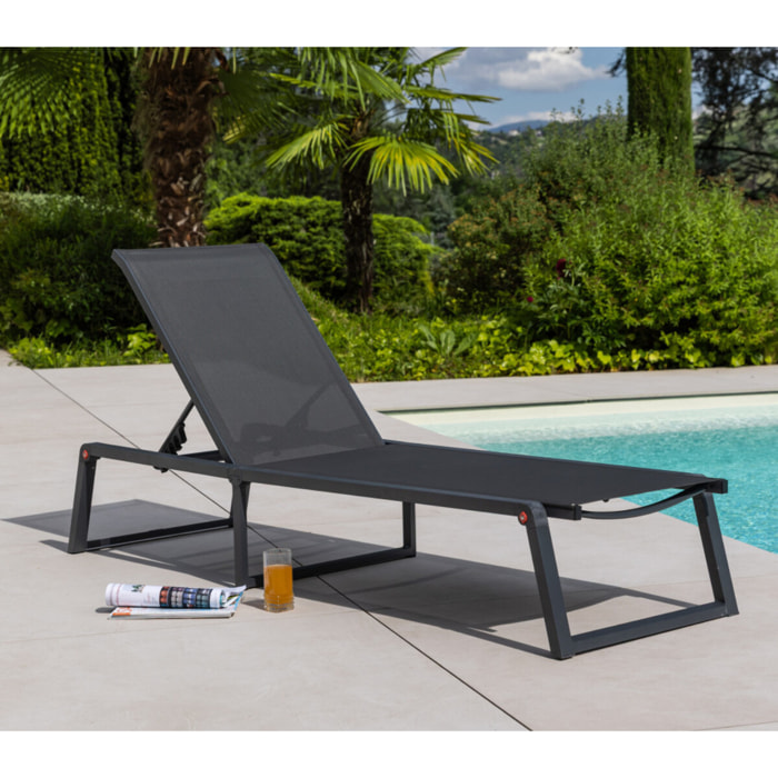 Transat de jardin en aluminium - pliable - gris anthracite - NARA