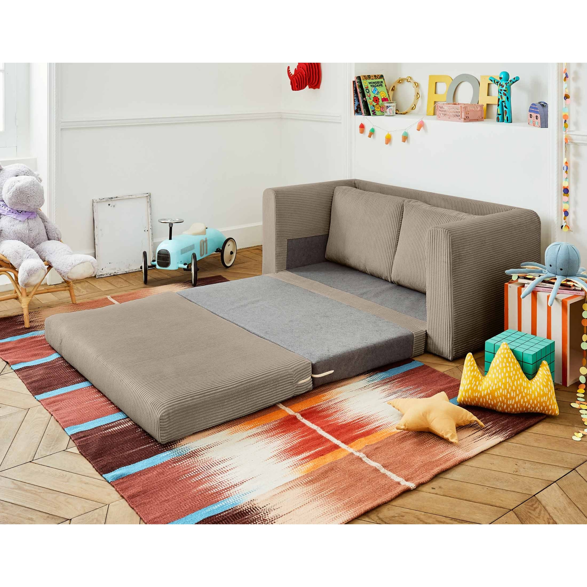 Marilia - canapé 2 places - convertible déplimousse - en velours côtelé - Taupe