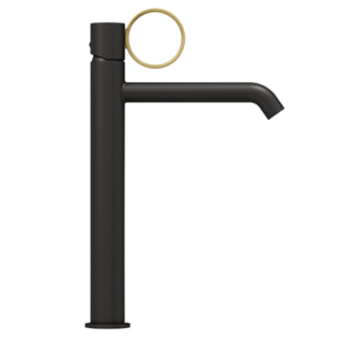 Mitigeur lavabo haut Vivienne noir mat avec bague laiton brossée