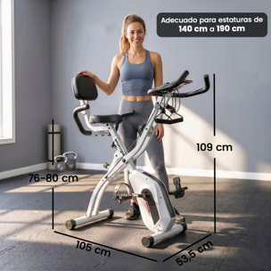 Bicicleta Estática Plegable 4 en 1 con Respaldo y 8 Niveles Resistencia Magnética Bicicleta Estática Casa Ajustable con Bluetooth Monitor LCD Volante Bandas Sensor Pulso Soporte Móvil Blanco