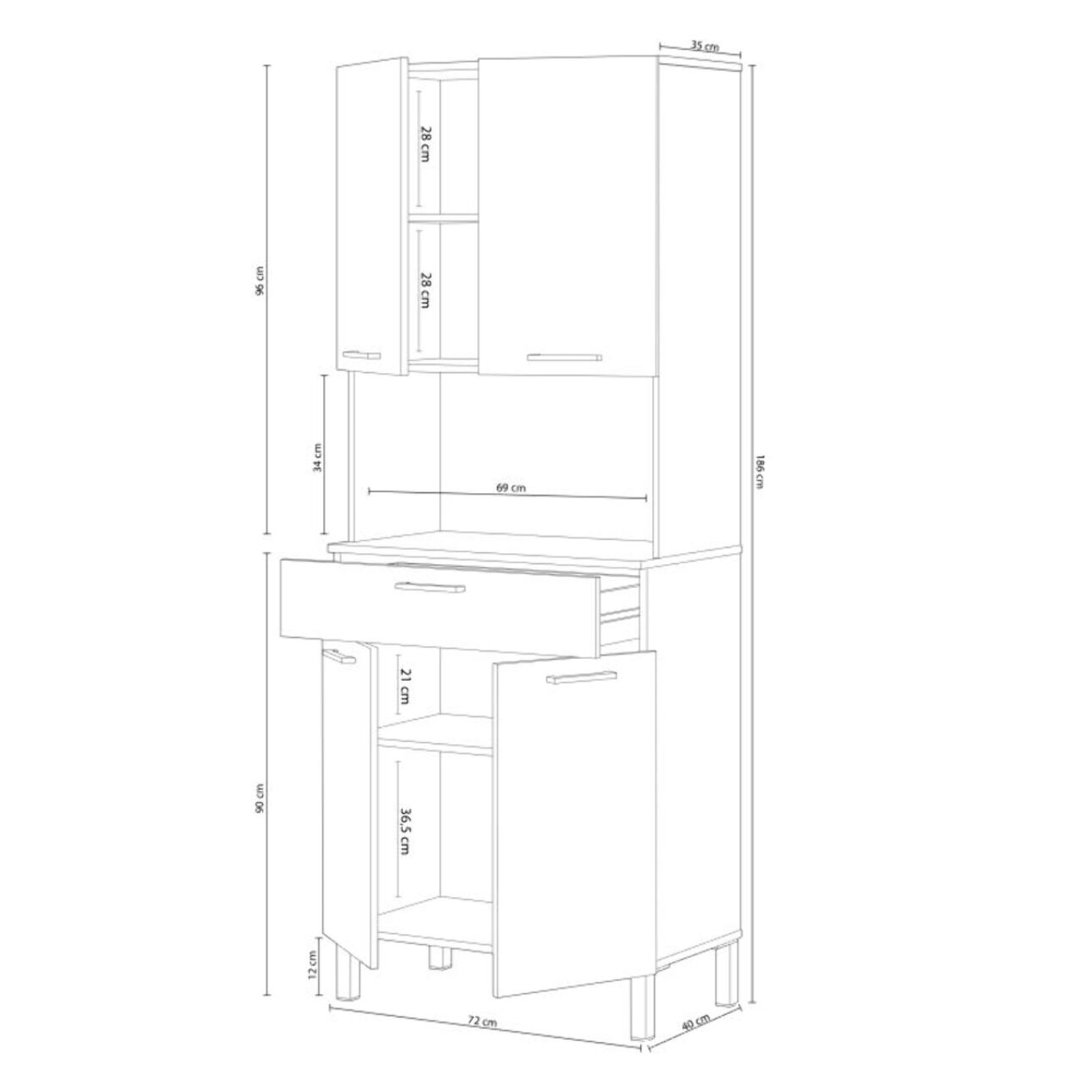 Alacena cocina Colin 4 Puertas Blanco Artik (Blanco Mate) - Roble Canadian