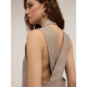 Motivi - Gilet monopetto gessato in lino - Beige