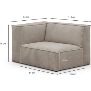 Canapé d'angle à droite modulable 3 places en velours côtelé - REZIA