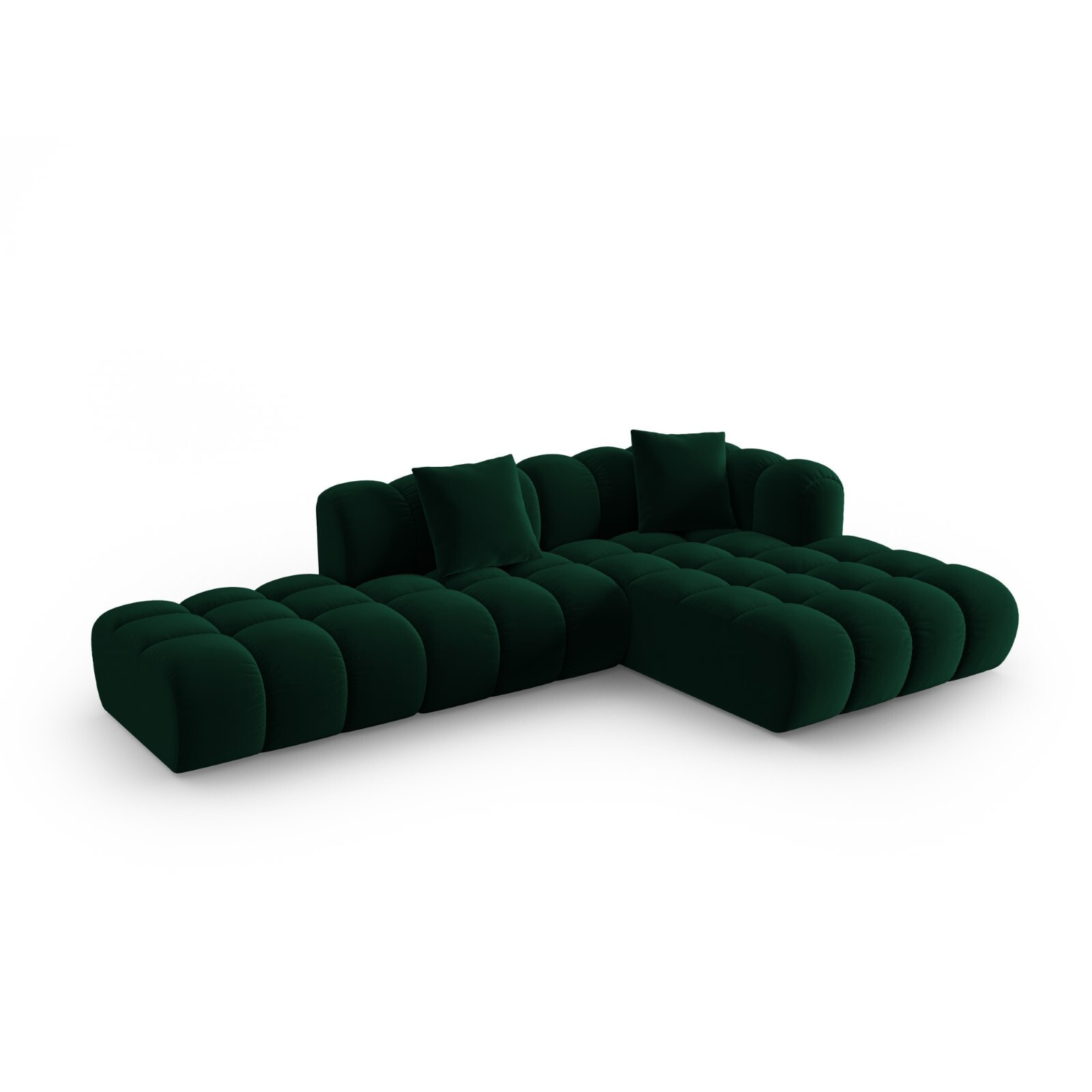 Canapé d'angle droit modulable "Clotilde" 4 places en velours vert bouteille