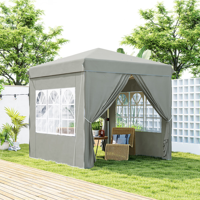 Carpa Plegable 2,5x2,5 m, Pop-up, Cenador Pabellón de Jardín con Altura Ajustable 3 Niveles, 4 Paredes Laterales, Ventanas y Bolsa Transporte, UPF50+, Impermeable para Fiestas, Exterior, Gris