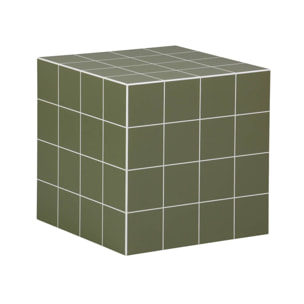 Table basse. table d'appoint cubique imitation carreaux de ciment kaki 40x40cm - Kubeeek