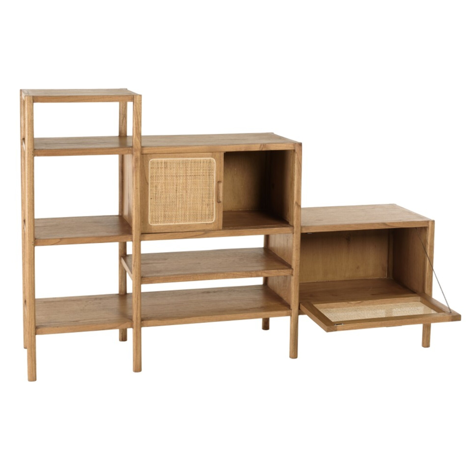 AMY - Bibliothèque en escalier en bois de mindi et rotin naturel AMY