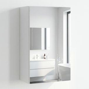 Pensile Bagno Con Anta A Specchio E Ripiani Interni Mobile Sospeso Salvaspazio In Melaminico Arredo Bagno Moderno Minimal  65 x 40 x 21 Cm Bianco