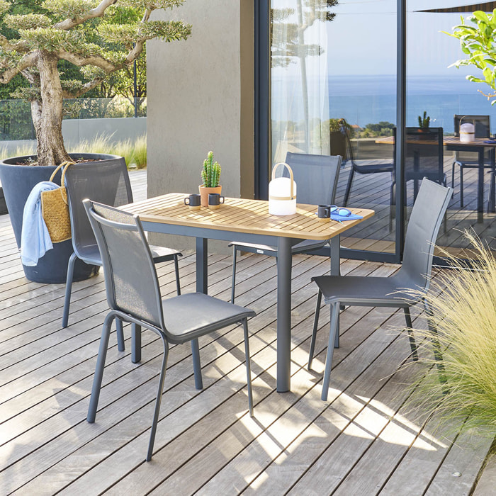 Table de jardin extensible "Folya" en aluminium lin et argile traité époxy 4 places