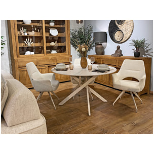 Table ronde D.130cm céramique blanc marbré pieds croisés métal – ROSALIE