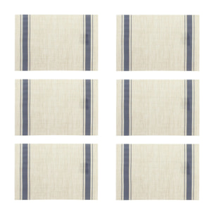 Lot de 6 sets de table tissé en PVC beige et bleu 45x30cm